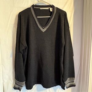 Perry Ellis 100% Merino Wool Sweater Sz Large V-neck Charcoal Grey Quiet Luxury‎